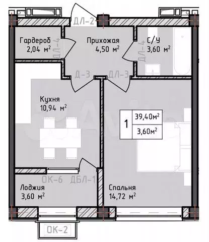 1-к. квартира, 39,4 м, 2/8 эт. - Фото 0