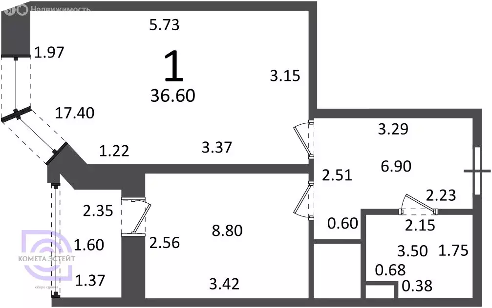 1-комнатная квартира: Троицк, улица Текстильщиков, 3к2 (36.6 м) - Фото 1