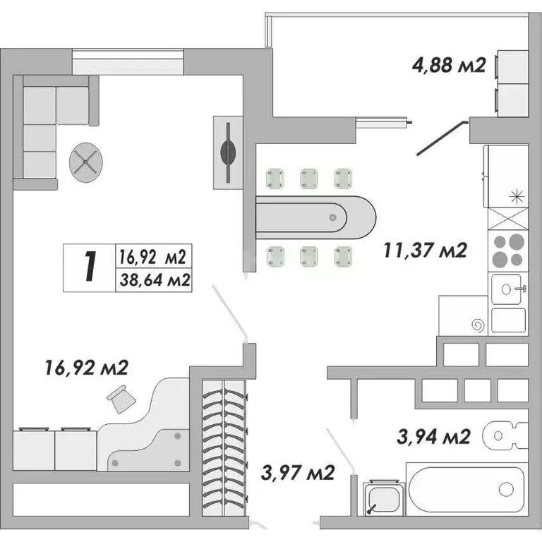 1-комнатная квартира: Оренбург, улица Гаранькина, 23 (38.64 м) - Фото 1