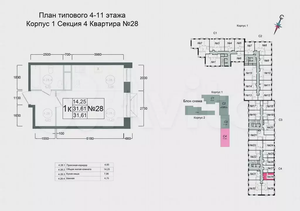 Квартира-студия, 31,6 м, 9/11 эт. - Фото 0