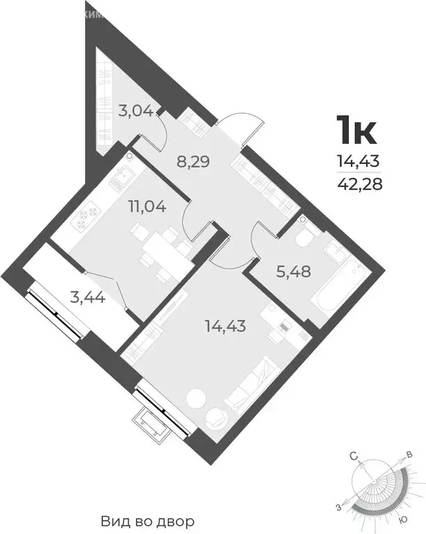 1-комнатная квартира: Новосибирск, улица Лобачевского, 51/1 (42.3 м) - Фото 0