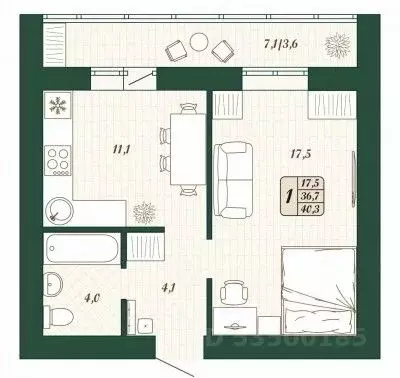1-к кв. Самарская область, Волжский район, Смышляевка городское ... - Фото 1