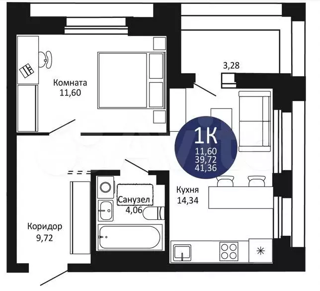 1-к. квартира, 41,4 м, 12/20 эт. - Фото 0