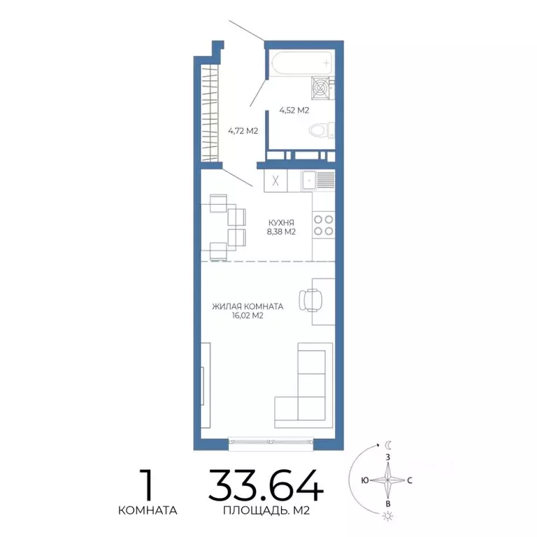 1-к кв. Пензенская область, Пенза Чаадаев жилой комплекс (33.64 м) - Фото 1