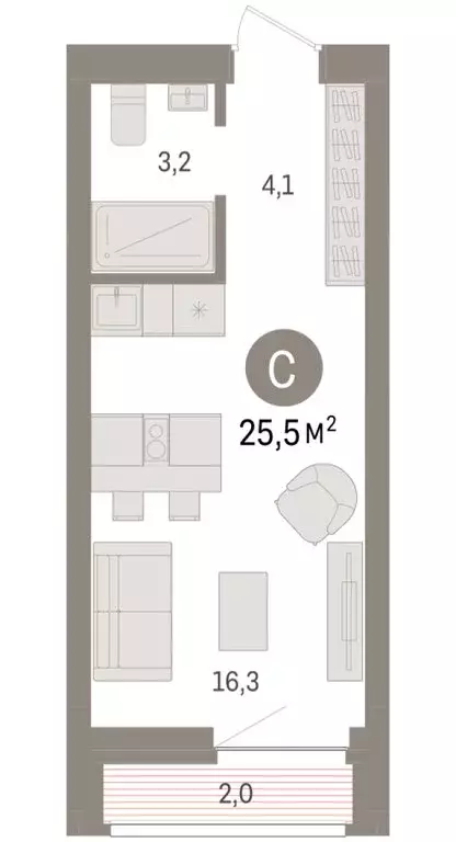 Квартира-студия: Тюмень, жилой комплекс Речной Порт (25.5 м) - Фото 2