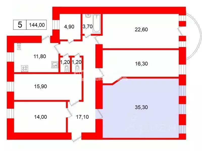 Комната Санкт-Петербург ул. Полозова, 6 (35.3 м) - Фото 1