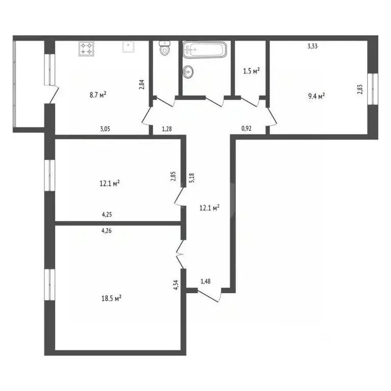 3-к кв. Амурская область, Благовещенск ул. Калинина, 148 (65.9 м) - Фото 2