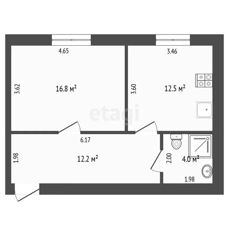 1-комнатная квартира: село Нижняя Тавда, улица Ульянова, 3А (45 м) - Фото 1