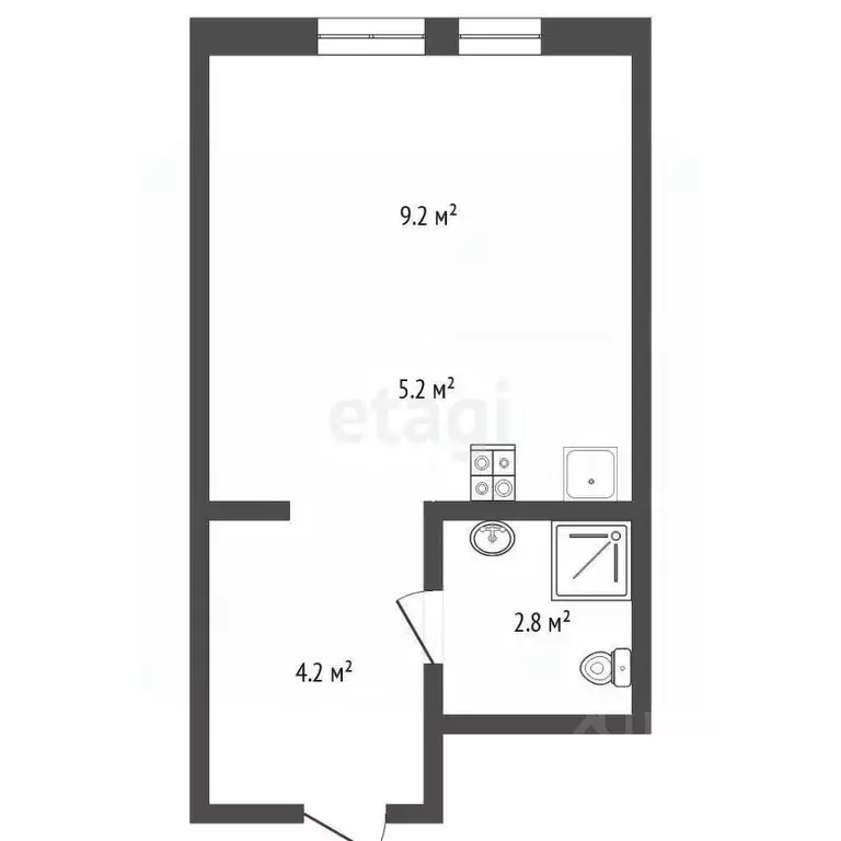 Студия Тюменская область, Тюмень Полевая ул., 117к3 (21.4 м) - Фото 2