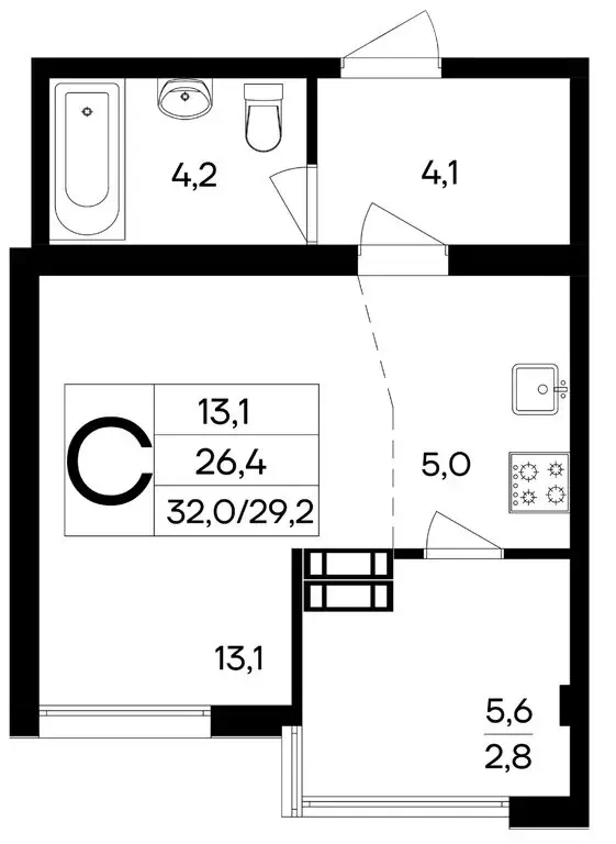 Квартира-студия: Симферополь, улица 51-й Армии, 124 (32 м) - Фото 2