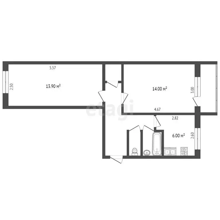 2-комнатная квартира: Калуга, улица Дзержинского, 92Бк1 (45 м) - Фото 1
