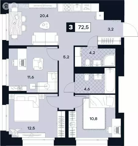 3-комнатная квартира: Москва, Лодочная улица, 27к2 (72.5 м) - Фото 0