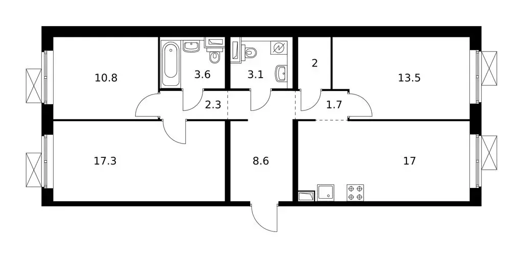 3-комнатная квартира: Котельники, микрорайон Парковый, 1к6 (79.9 м) - Фото 1