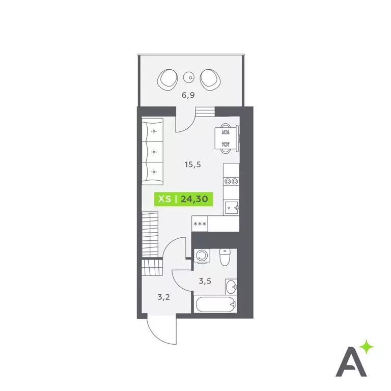 Квартира-студия: Кудрово, Солнечная улица, 10к1 (24.3 м) - Фото 1
