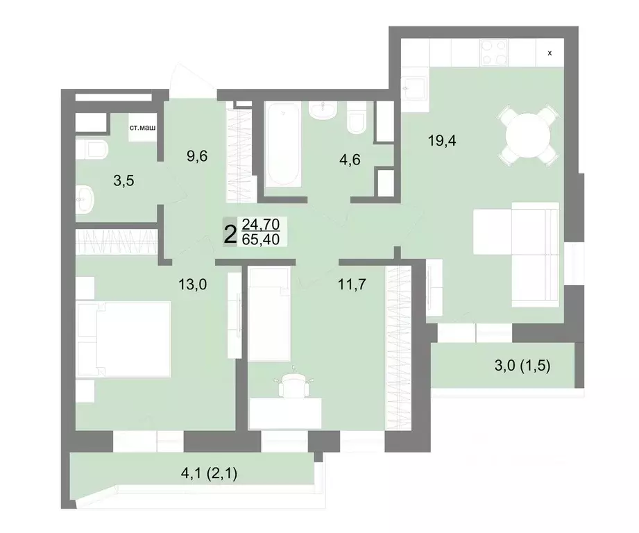 2-к кв. Свердловская область, Екатеринбург ул. Семена Лагоды, 80 (65.4 ... - Фото 1