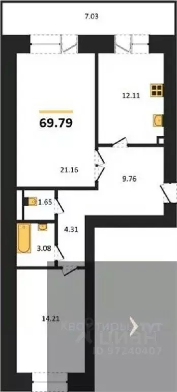 2-к кв. Воронежская область, Воронеж пер. Здоровья, 90Г/1к2 (69.79 м) - Фото 0