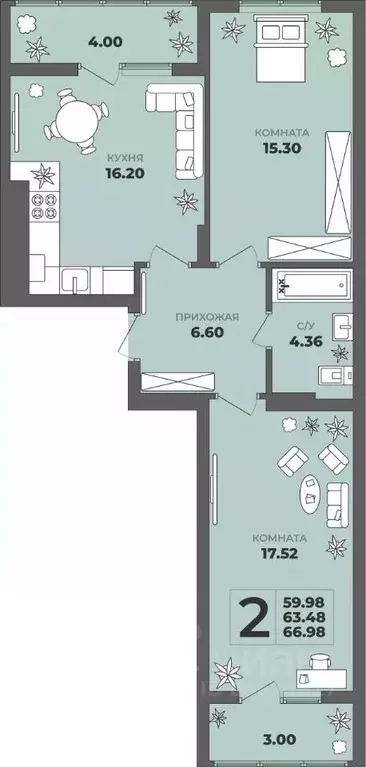 2-к кв. Калининградская область, Калининград ул. Генерала Толстикова, ... - Фото 1