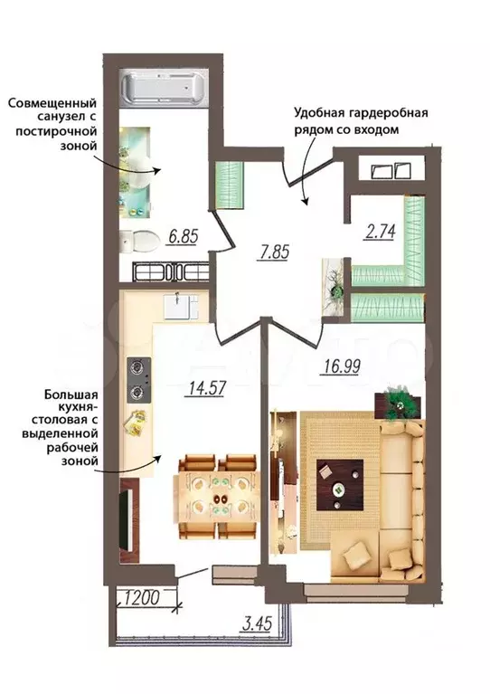 1-к. квартира, 50 м, 17/19 эт. - Фото 1