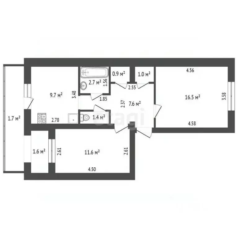 2-к кв. Крым, Феодосия ул. Челнокова, 76А (51.6 м) - Фото 2