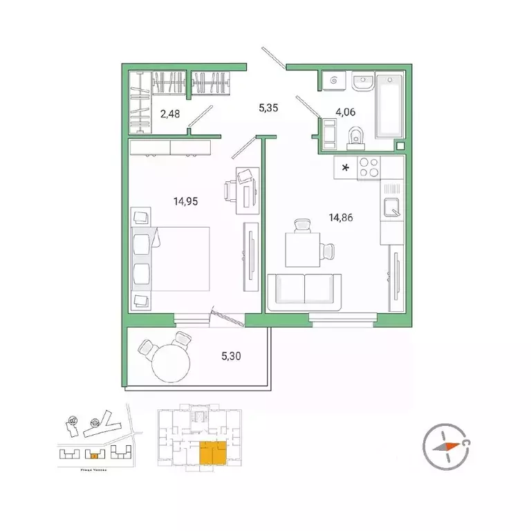 1-к кв. Ленинградская область, Гатчина ул. Чехова, 39к1 (43.2 м) - Фото 1