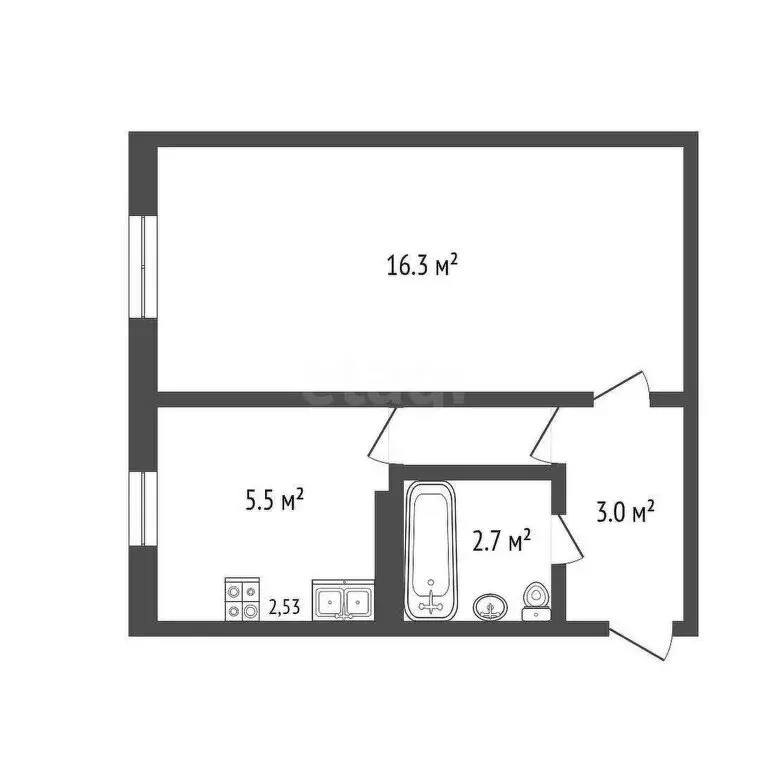 1-комнатная квартира: Стерлитамак, Элеваторная улица, 110 (29.5 м) - Фото 1