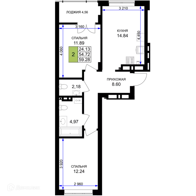 Продаётся 2-к квартира, 59.28 м - Фото 0