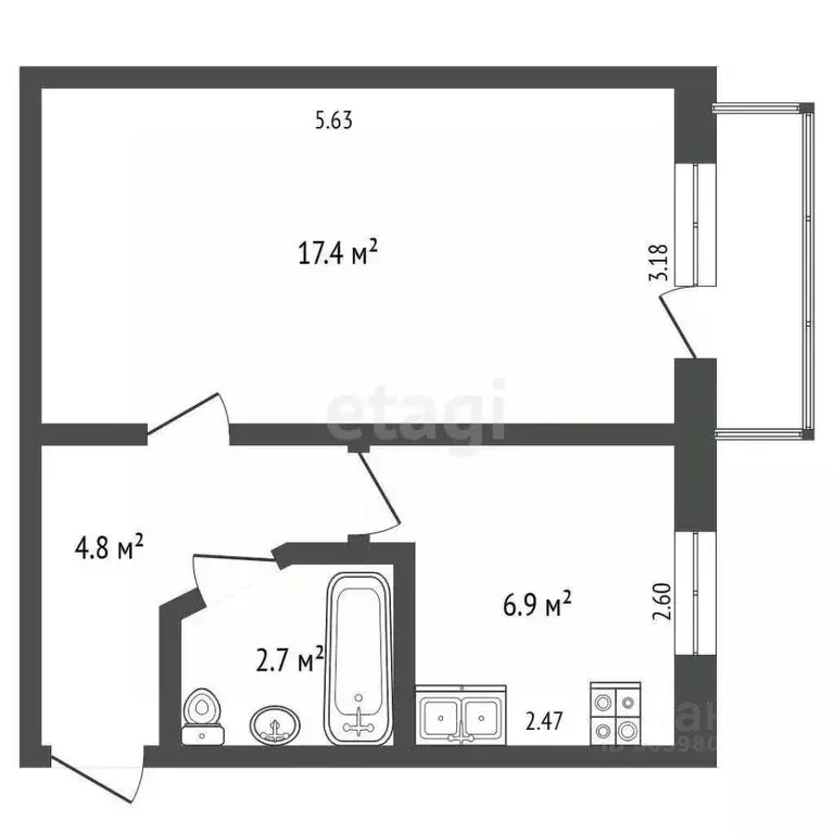 1-к кв. Крым, Сакский район, Новофедоровка пгт ул. Марченко (29.0 м) - Фото 2