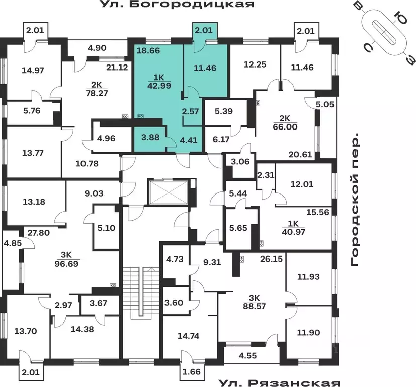 1-к кв. Тульская область, Тула ул. Богородицкая, 8В (42.99 м) - Фото 2