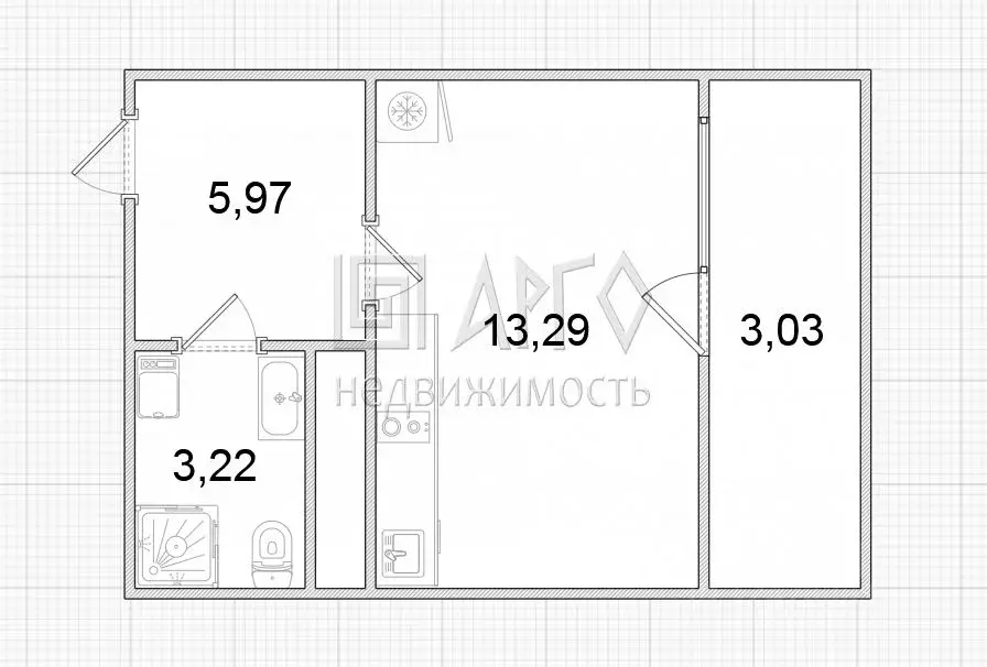 Студия Санкт-Петербург пос. Шушары, Московское ш., 325к1 (22.48 м) - Фото 1
