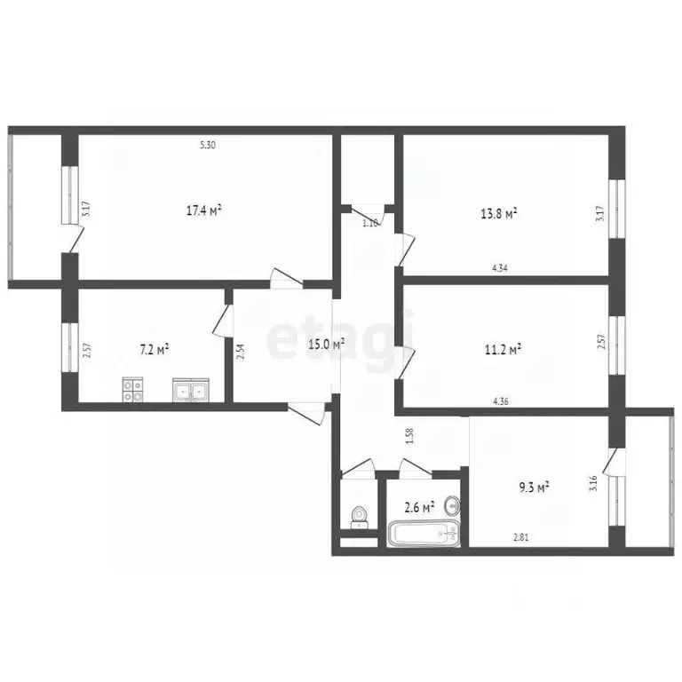4-к кв. Ямало-Ненецкий АО, Ноябрьск Холмогорская ул., 37А (80.0 м) - Фото 2