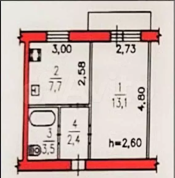 1-к. квартира, 26,7 м, 4/5 эт. - Фото 0