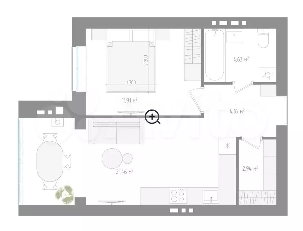 1-к. квартира, 44,5 м, 2/4 эт. - Фото 1