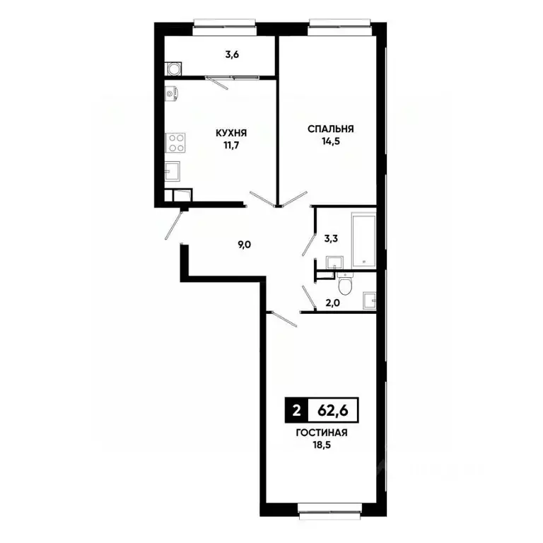 2-к кв. Ставропольский край, Ставрополь просп. Российский, 16 (62.6 м) - Фото 1