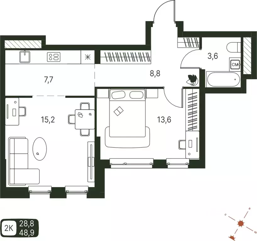 Студия Пермский край, Пермь ул. Серебристая, 1 (48.9 м) - Фото 1