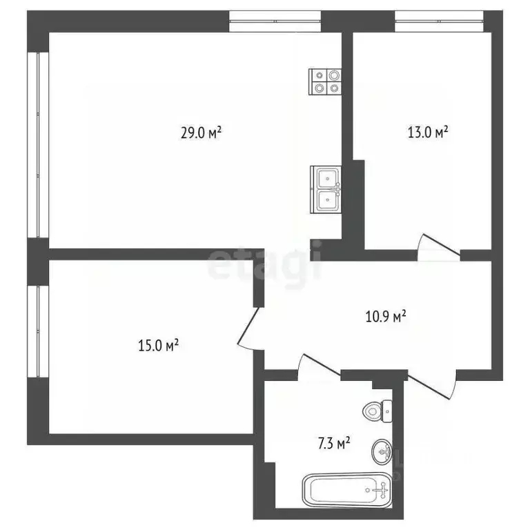 2-к кв. Тюменская область, Тюмень ул. Евгения Войнова, 7 (74.2 м) - Фото 2