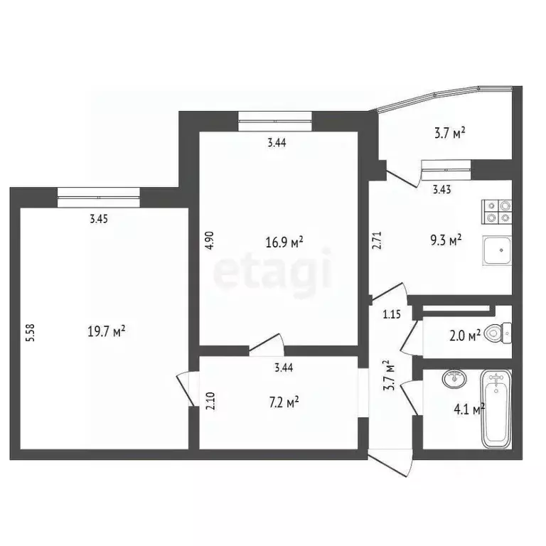 2-к кв. Тюменская область, Тюмень ул. Николая Семенова, 33 (62.4 м) - Фото 1