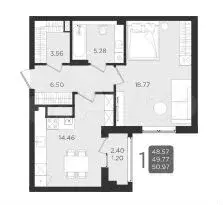 1-к. квартира, 49,8 м, 1/9 эт. - Фото 1