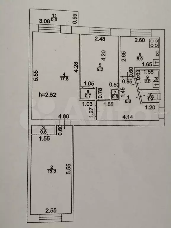 3-к. квартира, 57,7 м, 4/5 эт. - Фото 0