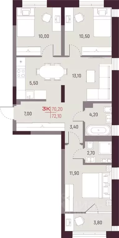 3-к кв. Свердловская область, Екатеринбург Академический мкр, 22-й ... - Фото 1