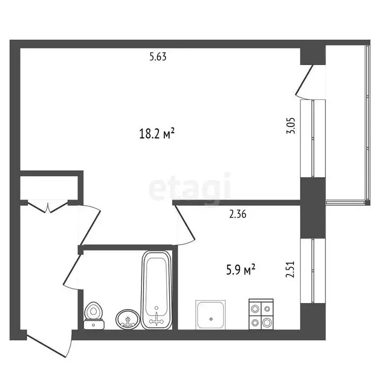 1-комнатная квартира: Челябинск, шоссе Металлургов, 53А (31.7 м) - Фото 1