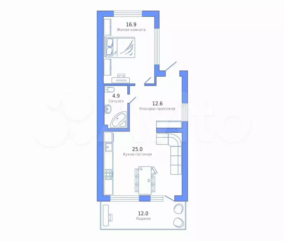 2-к. квартира, 71,4 м, 1/2 эт. - Фото 0