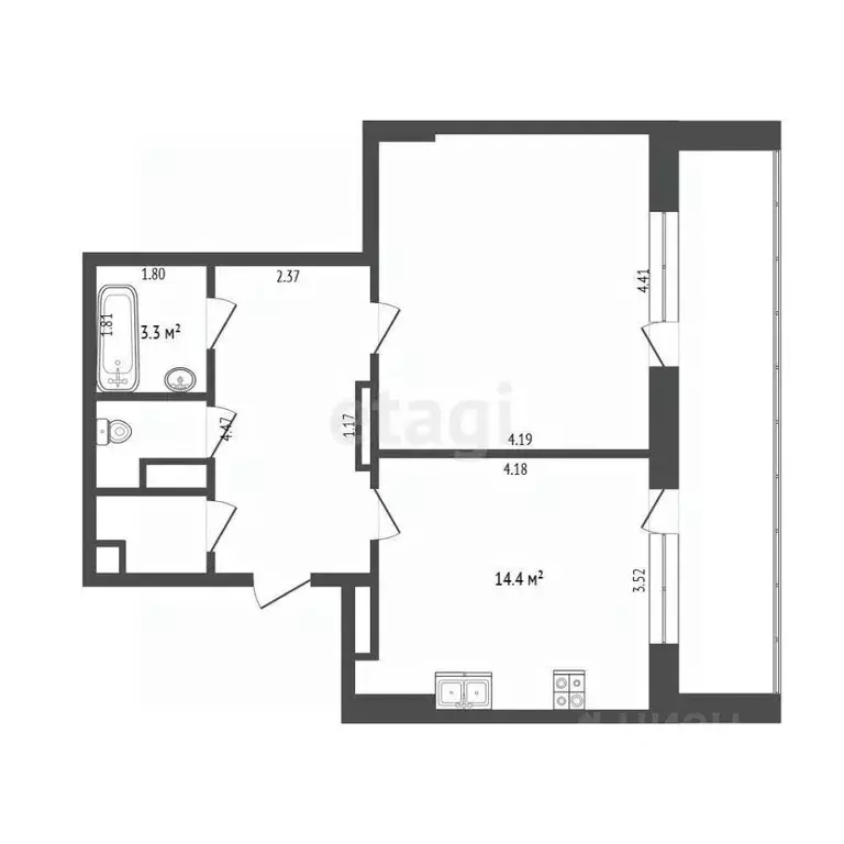 1-к кв. Тюменская область, Тюмень ул. Бориса Житкова, 4 (50.4 м) - Фото 2