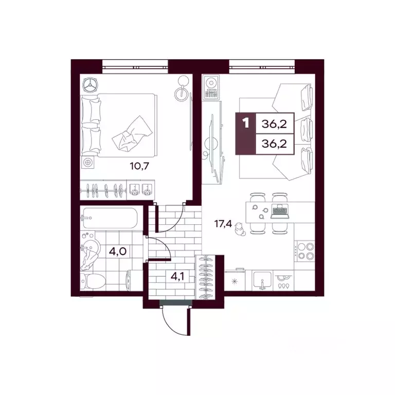 1-к кв. Тюменская область, Тюменский муниципальный округ, д. Дударева ... - Фото 1