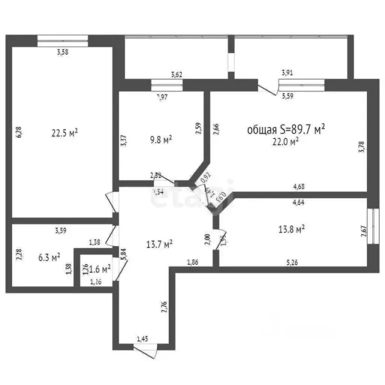 3-к кв. Брянская область, Брянск ул. Фокина, 132 (89.7 м) - Фото 2