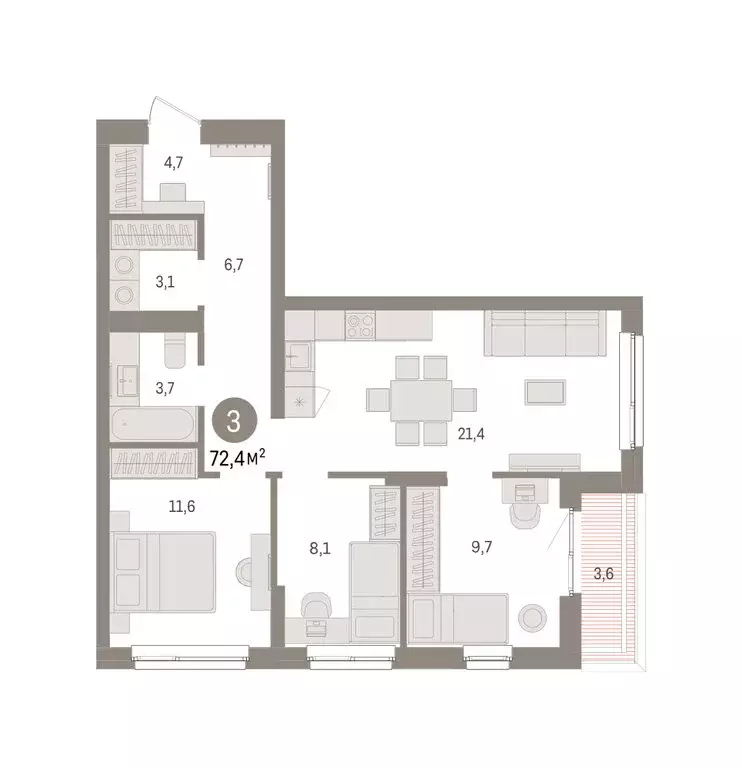 3-комнатная квартира: Челябинская область, Сосновский муниципальный ... - Фото 2