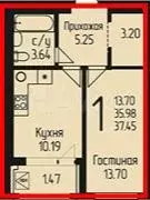 1-к. квартира, 37,9 м, 16/24 эт. - Фото 1