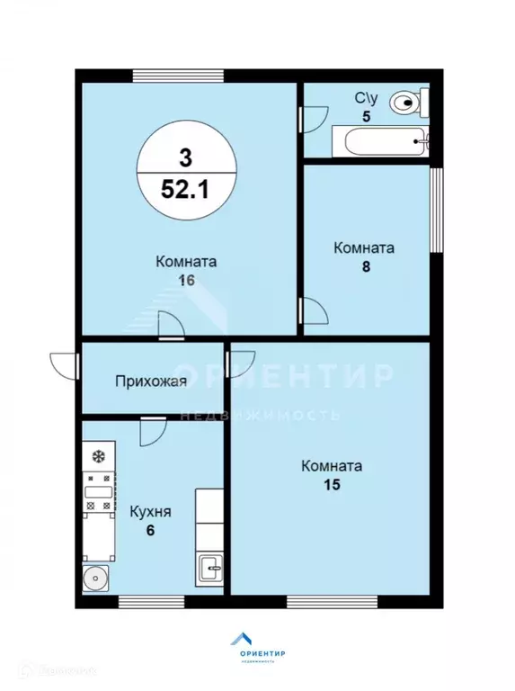 Продаётся 3-к квартира, 52.1 м - Фото 0