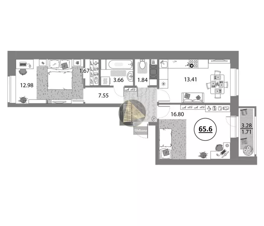 2-комнатная квартира: Санкт-Петербург, проспект Авиаконструкторов, 54 ... - Фото 1