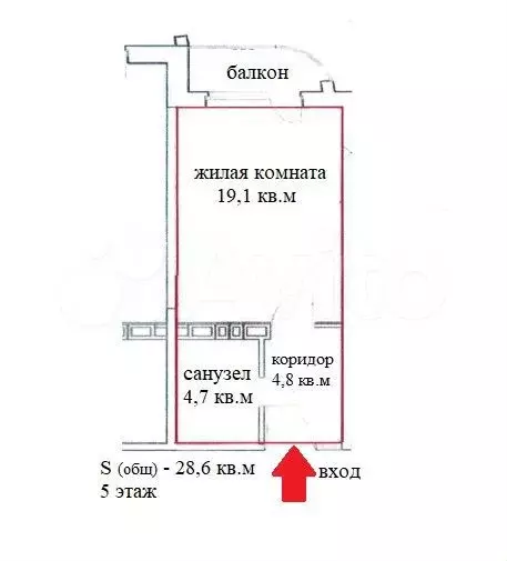 Квартира-студия, 28,6 м, 5/12 эт. - Фото 0