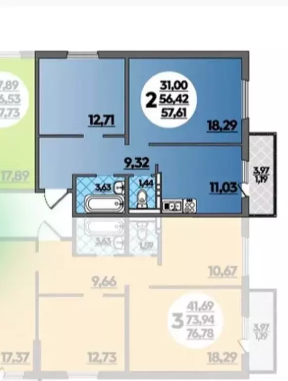 Продаётся 2-к квартира, 57.6 м - Фото 0